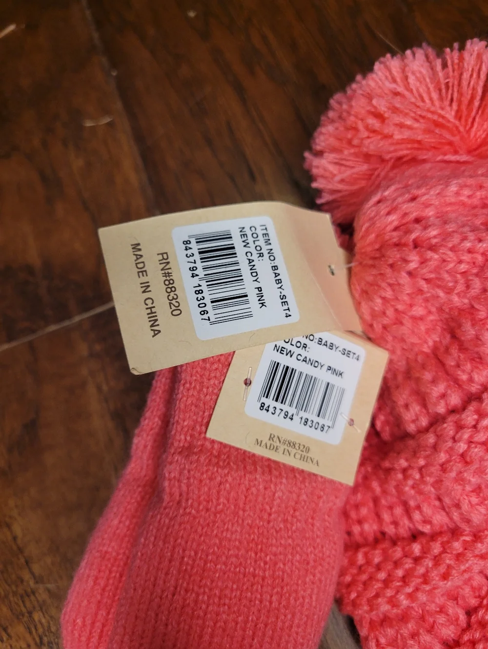 C.C Baby Coral Pink Pom Pom Hat and Mittens Set